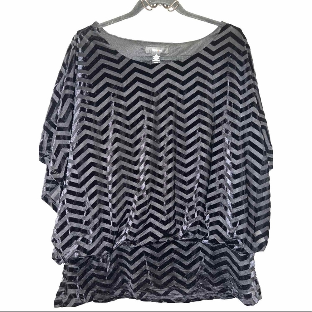 Black chevron velvet blouse